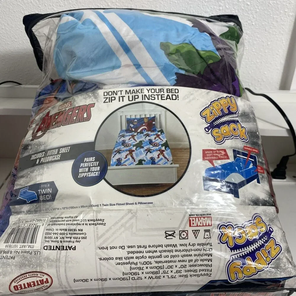 NEW ZippySack Marvel Avengers Twin Bed Zip Up Blanket 3 Piece Sheet & Pillowcase
